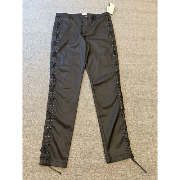 French Connection Women's Size 8 Black Coated Lace Up Pants - Picture 1 of 16